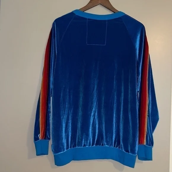 NWT Aviator Nation Classic Velvet Sweatshirt // Vintage Blue 5-Stripe - Picture 2 of 7